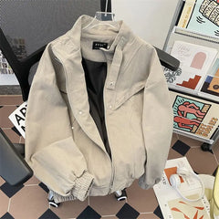 Threebooy American Cityboy Jacket Wash Canvas Deconstructed Stand Collar Coat Design Sense Top Spring Autumn Korean Trend Bomber Jacket
