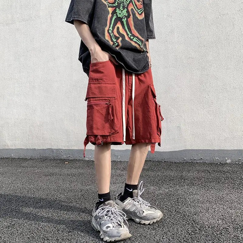 Threebooy   Summer Work Shorts Men's High Street Fashionable Casual Straight Pants Japanese Loose Multi-pocket Sports Pockets Pants