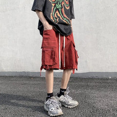 Threebooy   Summer Work Shorts Men's High Street Fashionable Casual Straight Pants Japanese Loose Multi-pocket Sports Pockets Pants