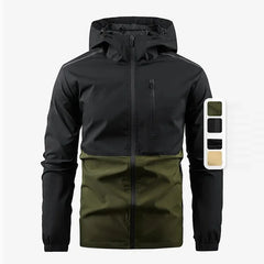 Threebooy  Color-blocked Hooded Waterproof Hiking Jacket for Men Outdoor Leisure Sports Windproof Water-splashing Men's Mountaineering Suit