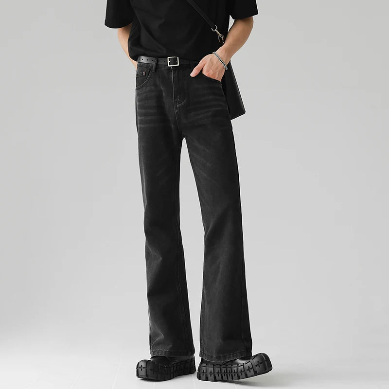 Threebooy  Men Comfortable Baggy Commute Jeans Male Fashion Casual Bell Bottom Denim Pants Korean Simple Vintage Straight Denim Trousers