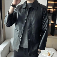 Threebooy  Fashion Men Casual Leather Jackets Winter New Jacket Street Style Male Inside Thick Coats Men's Leather Jacket S-5XL