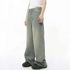 Threebooy  Autumn Men Denim Pants Straight Droop Vintage Loose Bottom Straight Wide Leg Casual Male Trousers Korean Style