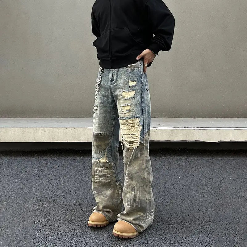 Threebooy American high street men and women trendy washed straight leg jeans for couples loose retro spring and autumn casual pants y2k