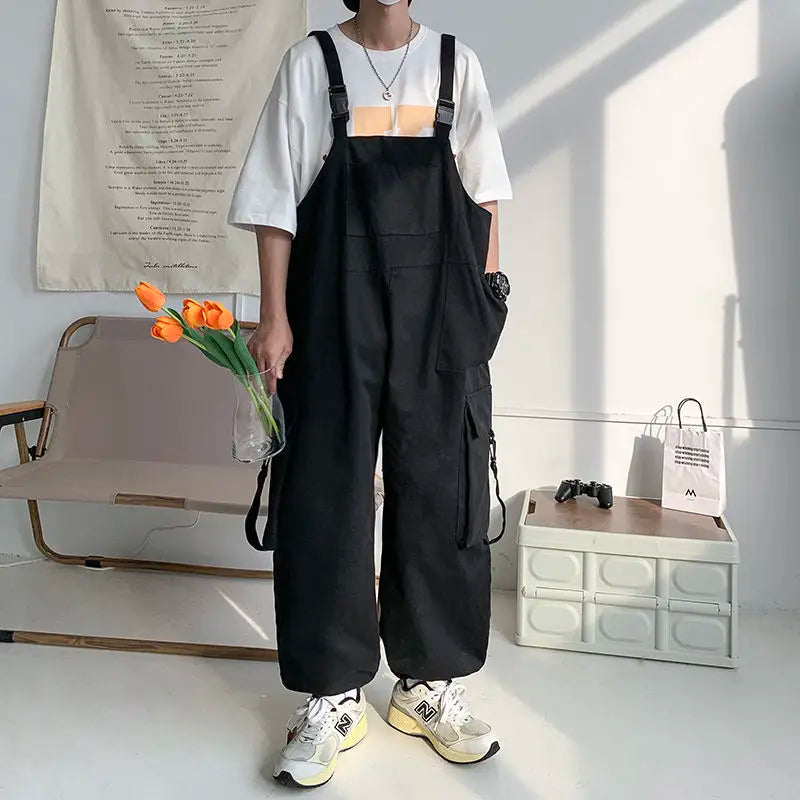 Threebooy Japanese Style High-end Overalls Men's 2025 Vintage High Street Overalls Straight Unisex Oversize American Retro Jumpsuit Chic