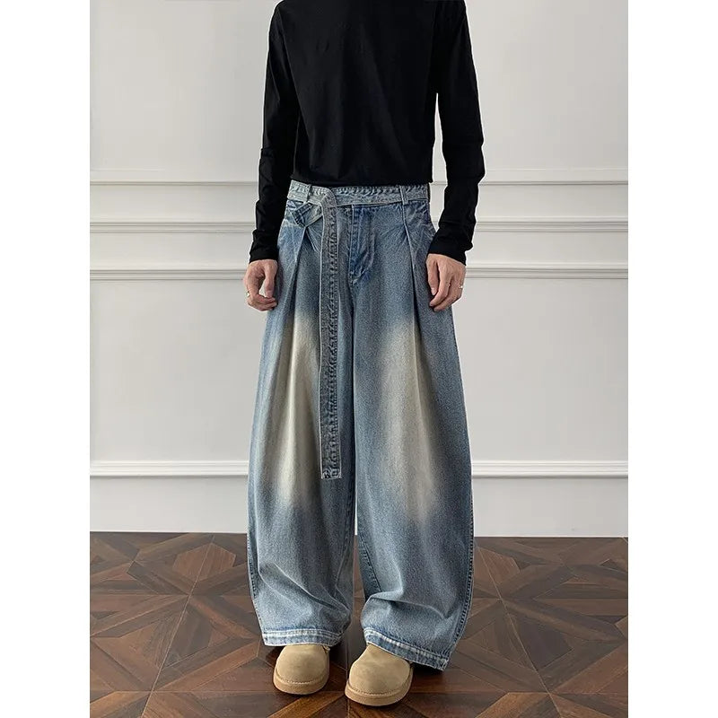Threebooy Jeans men Wash Light Blue Relaxed Fit 2025 New Arrival High Quality Distressed Denim Pants Men Streetwear Fashion Youth Casual