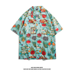 Threebooy New Summer Hawaiian Style AOP Short Sleeve Shirts for Men Street Loose Couple Beach Shirts