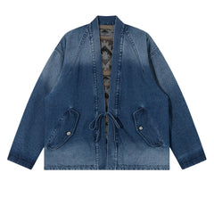 Threebooy Vintage Cargo Denim Jackets Mens Japan Style Double-faced Cardigan Kimono Harajuku Loose Casual Cotton Print Jeans Coats Male