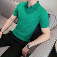 Threebooy  British Style Men's Casual Summer Knitting POLO Shirts/Male Slim Fit High Quality Plaid Casual Short Sleeve Polo Shirts 4XL