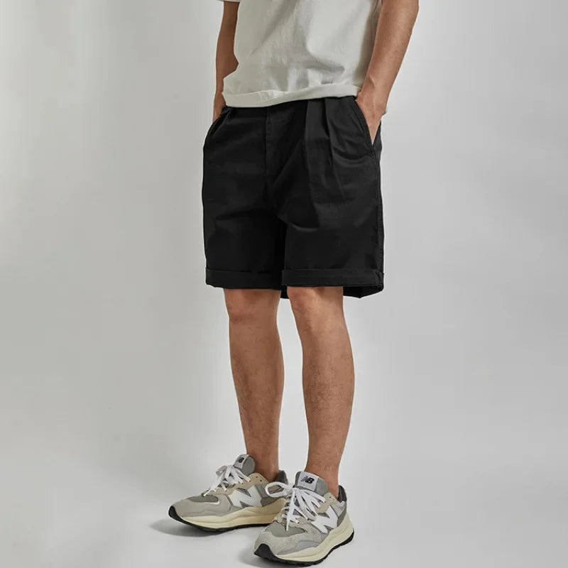 Threebooy  Summer Men's Loose Straight Leg Casual Shorts Versatile Multi-Pocket Workwear Five-Quarter Pants Retro Japanese Style