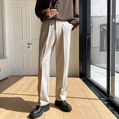 Threebooy  2025 New Men Straight Pants Fashion Korean Loose Suit Trousers Casual Draped Baggy White Wide Pant Male Streetwear