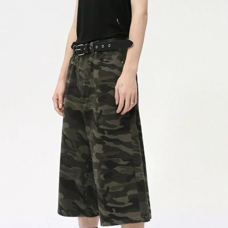 Threebooy  American Style Men's Shorts Camouflage Calf-Length Pants Straight Wide Leg Male Short Jeans Summer Fashion Bottom