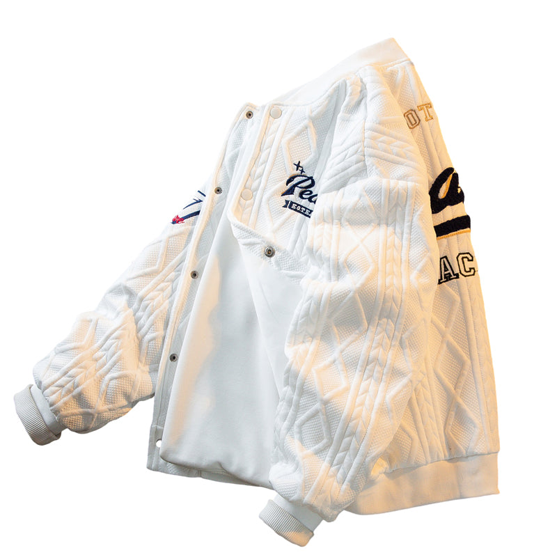 Threebooy Men's Pilot Jacket Retro Vibe Buttons Baseball Jackets Male Spring Autumn Single-breasted Stand Collar Long Sleeves Letter Tops