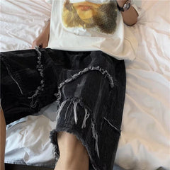 Threebooy Summer Men's Fashion Tie-dye Casual Jeans Shorts Male Loose Knee Length Denim Short Pants Men New Straight Shorts F78