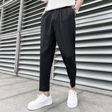 Threebooy Korean Business Solid Color Stretch Trousers Casual Pants Black Grey Mens Pants Office Trousers Men Tight-ankle Hombre 36