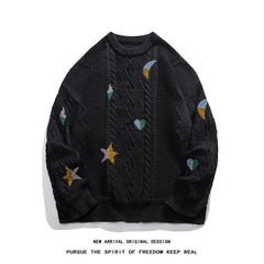 Threebooy Korean Style Round Neck Couple Sweater Autumn Winter New Men's Knitted Pullovers Embroidery Patterns Male Knitwear Clothing