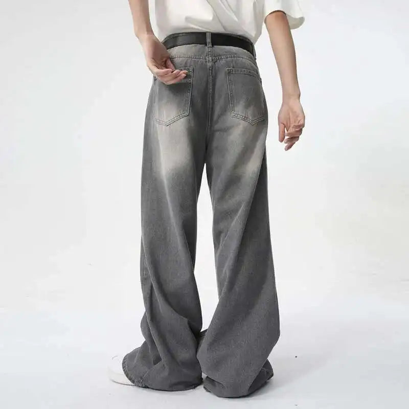 Threebooy  Summer Men's Wear New Jeans Straight Wide Leg Denim Pants Casual Loose Contrast Color Male Bottoms Clothing 2025