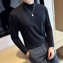 Threebooy Clothing Men's High-neck Long Sleeve T-shirts/Male Slim Fit High Business Business High Neck Casual T-shirts 4XL-M