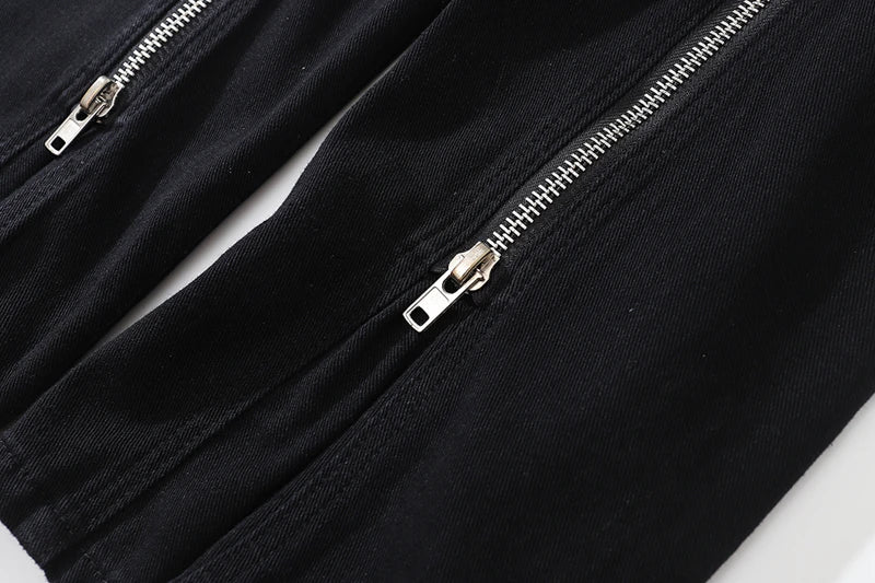 Threebooy Harajuku Sashes Zipper Decorate Vibe Style Black Cargo Pants for Men High Street Straight Casual Baggy Oversized Unisex Trousers