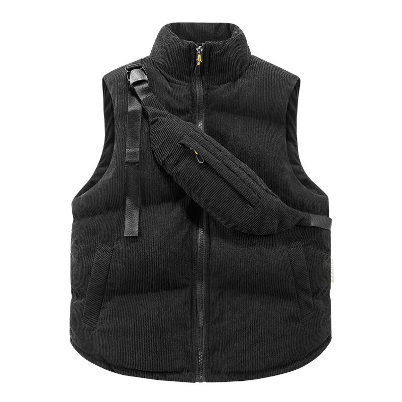 Threebooy Autumn winter corduroy hot item stand up collar new cotton vest with shoulder bag fashion jacket vest