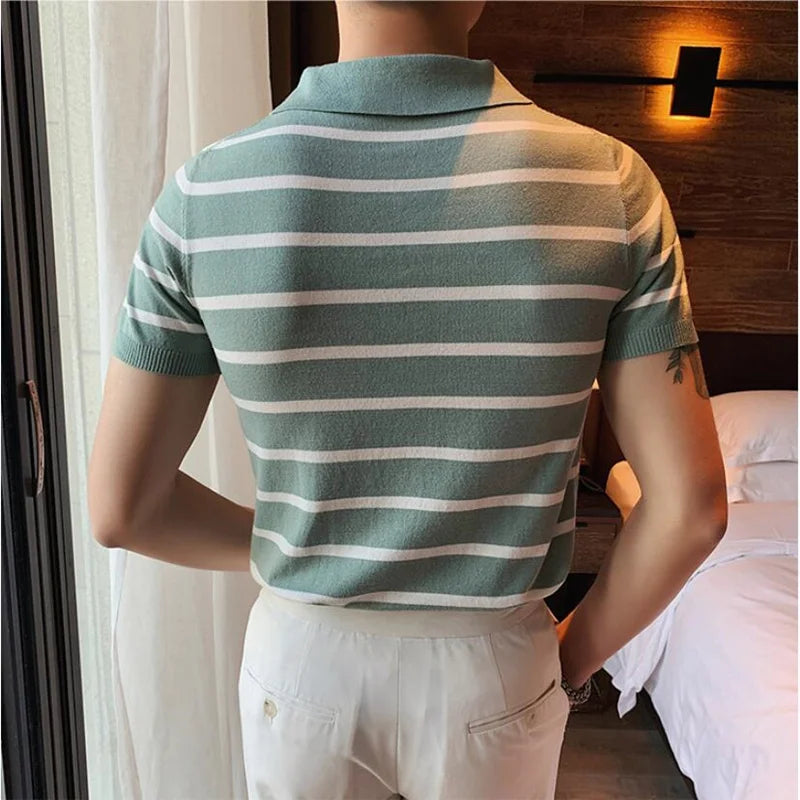 Threebooy New style Male slim fit Pure cotton short sleeve stripe POLO shirts/Male breathable leisure POLO shirts Plus size S-3XL