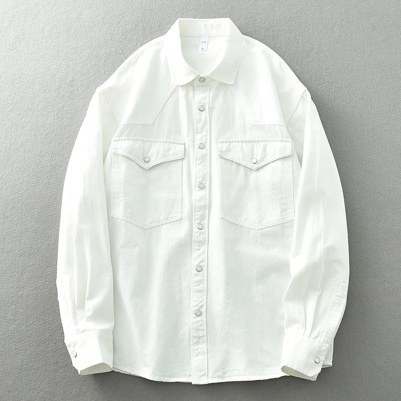 Threebooy Retro Washed Cotton Men's Shirts Spring Long Sleeve American Casual Blouses for Fashion Youth Man Work Wear Daily Tops