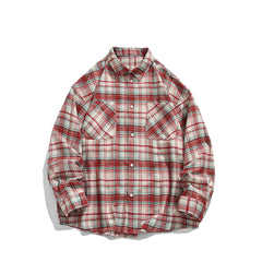 Threebooy  Autumn Casual Men's Double Pockets Plaid Long Sleeve Shirt Vintage Loose Shirts Handsome Harajuku Couples Cozy All-match Shirt