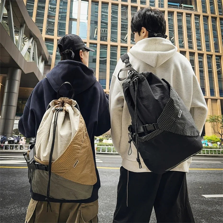 Threebooy  Outdoor Multifunction Waterproof Camping Travel Drawstring Backpack Men Women Techwear Style Hip Hop Crossbody Laptop Bag