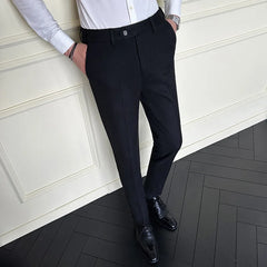 Threebooy  Autumn Winter Suit Pants Men Thick Business Classic Grey Brown Woolen Straight Korean Formal Trousers Male 28-38