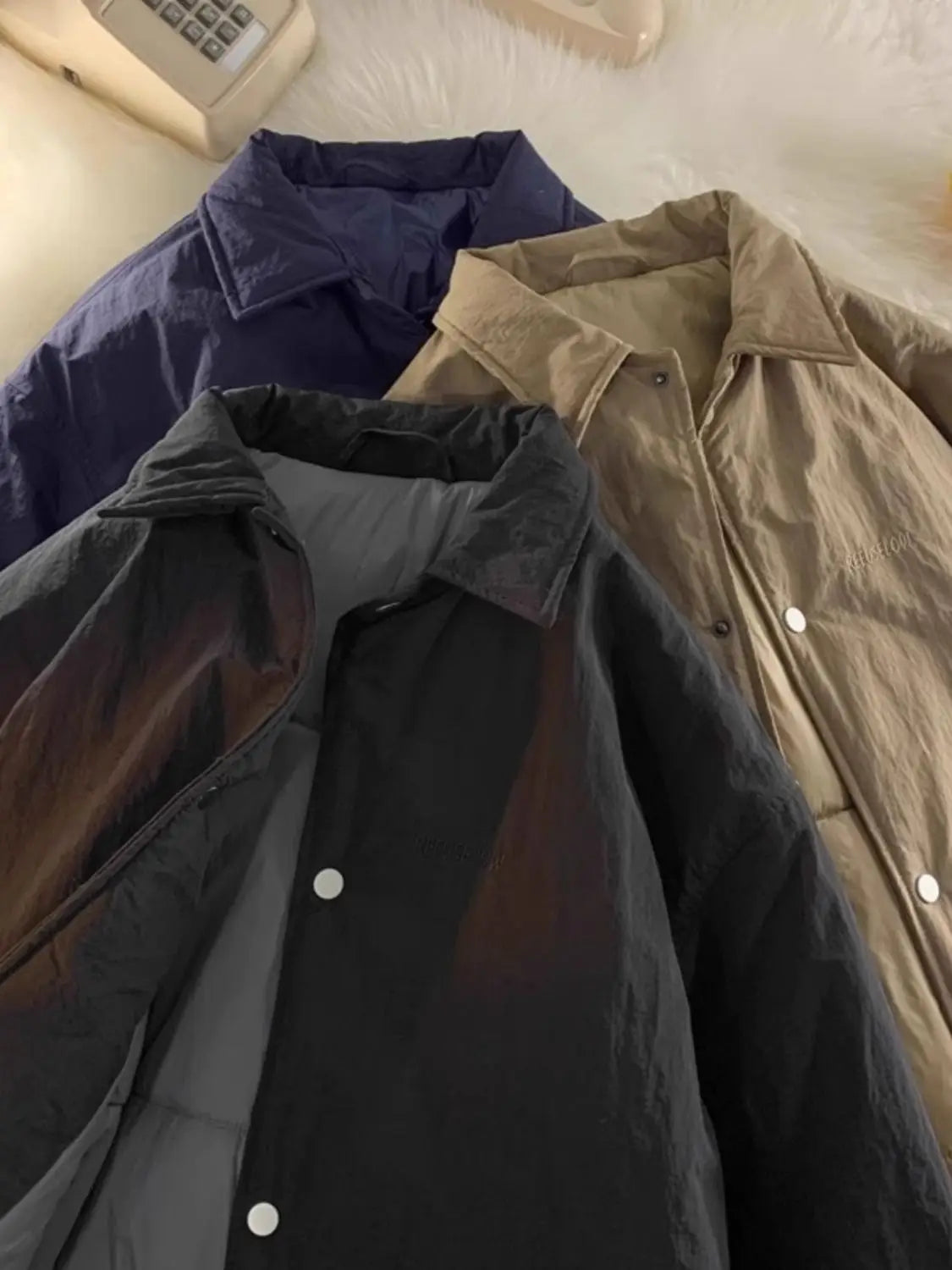 Threebooy Thickened Winter Parkas Japanese Large Size Retro Workwear English Letters Padded Coat Loose Lapel Warm Button Up Coat