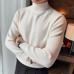 Threebooy  Smart Casual Autumn Winter Men Sweaters Pullovers Solid Mock Neck Fashion Luxury Thicken Slim Long Sleeve Elastic Knitted Tops