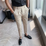 Threebooy New Style Men Business Casual Dress Pants Men Belt Design Slim Trousers Formal Office Social Wedding Party Dress Suit Pant