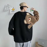 Threebooy Harajuku Sweatshirts Bear Pattern Streetwear Clothes Men Designed Fashion Clothing Long Sleeve Shirt Men's Clothing Bear Sweater