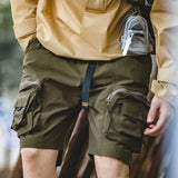 Threebooy Casual Streetwear Outdoor Summer Shorts Men's Trend Olive Green Solid Pants Multi Pocket Work Suit Shorts Men's Straight Half length Pants Men's