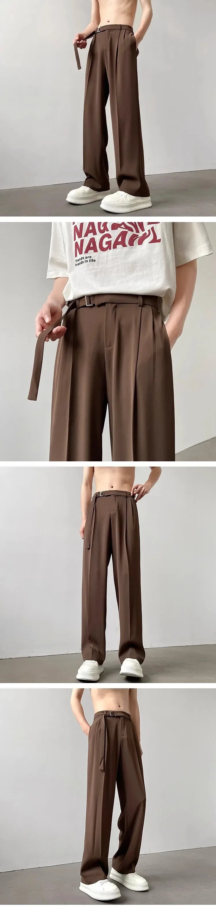 Threebooy Casual suit Pants Men's Autumn Japanese Light Luxury Draped Trousers Loose-fit Straight-leg Versatile Wide-leg Long Pants