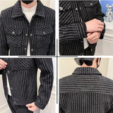 Threebooy Men's Spring High Quality Casual Jackets Male Slim Fit Fashion Striped Lapel Coats Man Woolen Jackets 4XL-M