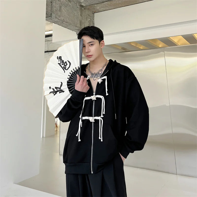 Threebooy Korean women Spring Autumn Color Chinese Style Hooded Sweatshirt Men's Loose Trendy Casual Zipper Coat Male Hoodies