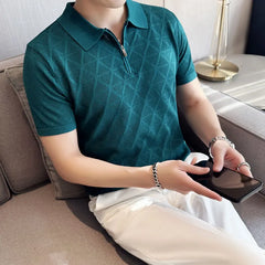 Threebooy Korean Style Men's Summer Casual Knitted Polo Shirts/Male Slim Fit Fashion Zipper Design Hollow Out Polo Shirts S-3XL