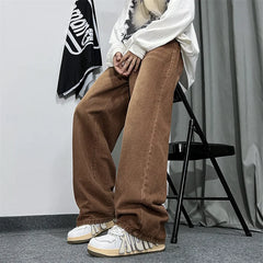 Threebooy  Brown Baggy Jeans Men Fashion Casual Vintage Jeans Men Streetwear Hip-hop Loose Straight Jeans Mens Retro Denim Trousers M-3XL