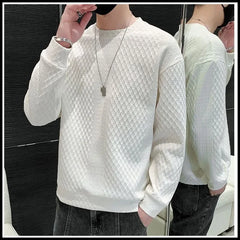 Threebooy  Spring Autumn Round Neck Sweater Men's Korean Style Diamond Jacquard Long Sleeve T-Shirt Pullover Bottoming Shirt