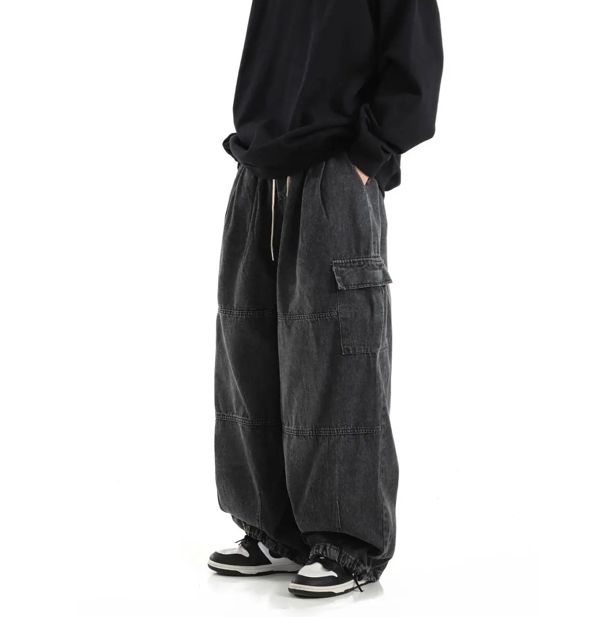 Threebooy Y2k Black Baggy Cargo Jeans Trousers Men Streetwear Casual Hippie Jogging Wide leg Oversize Old Money Vintage Denim Pants