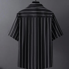 Threebooy  Korean Fashion Youth Summer New Shirts Men's Polo Collar Striped Single Breasted Trend Versatile Casual Loose Short Sleeve Tops