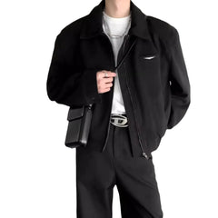 Threebooy  Short Jacket Men's Autumn Winter Handsome American Shoulder Pad Coat High-end Lapel Baseball Uniform