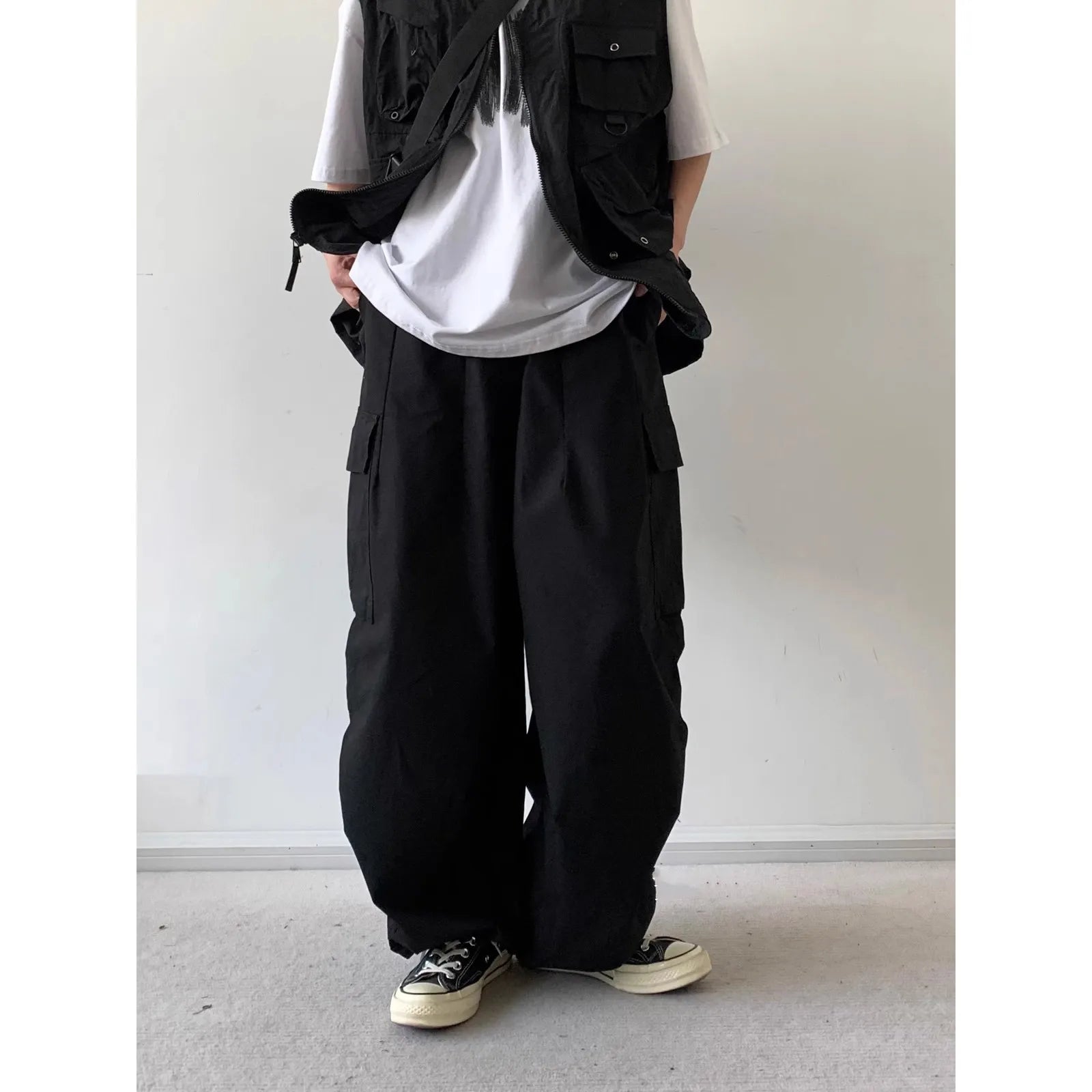 Threebooy Spring Autumn Japan Pants Retro Loose Straight Wide-leg Workwear Men Women Versatile Feet Tied Casual Trendy Trousers Aesthetic