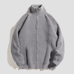 Threebooy  Men's Autumn/Winter Casual Thickened Knitted Top Grey Cardiganzip-up Sweater Jacket Stand Collar Polo/Turtle Neck Fashion