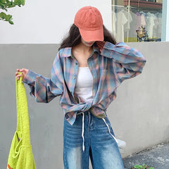 Threebooy Colorful Plaid Shirt Men Fashion Vintage Shirt Men Streetwear Loose Long Sleeved Shirt Mens Oversized Casual Shirts M-2XL