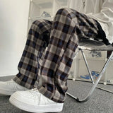 Threebooy Plaid Pants Men Korean Fashion Couples Straight Baggy Youthful Streetwear All-match Harajuku Y2k Trousers Joggers High Street