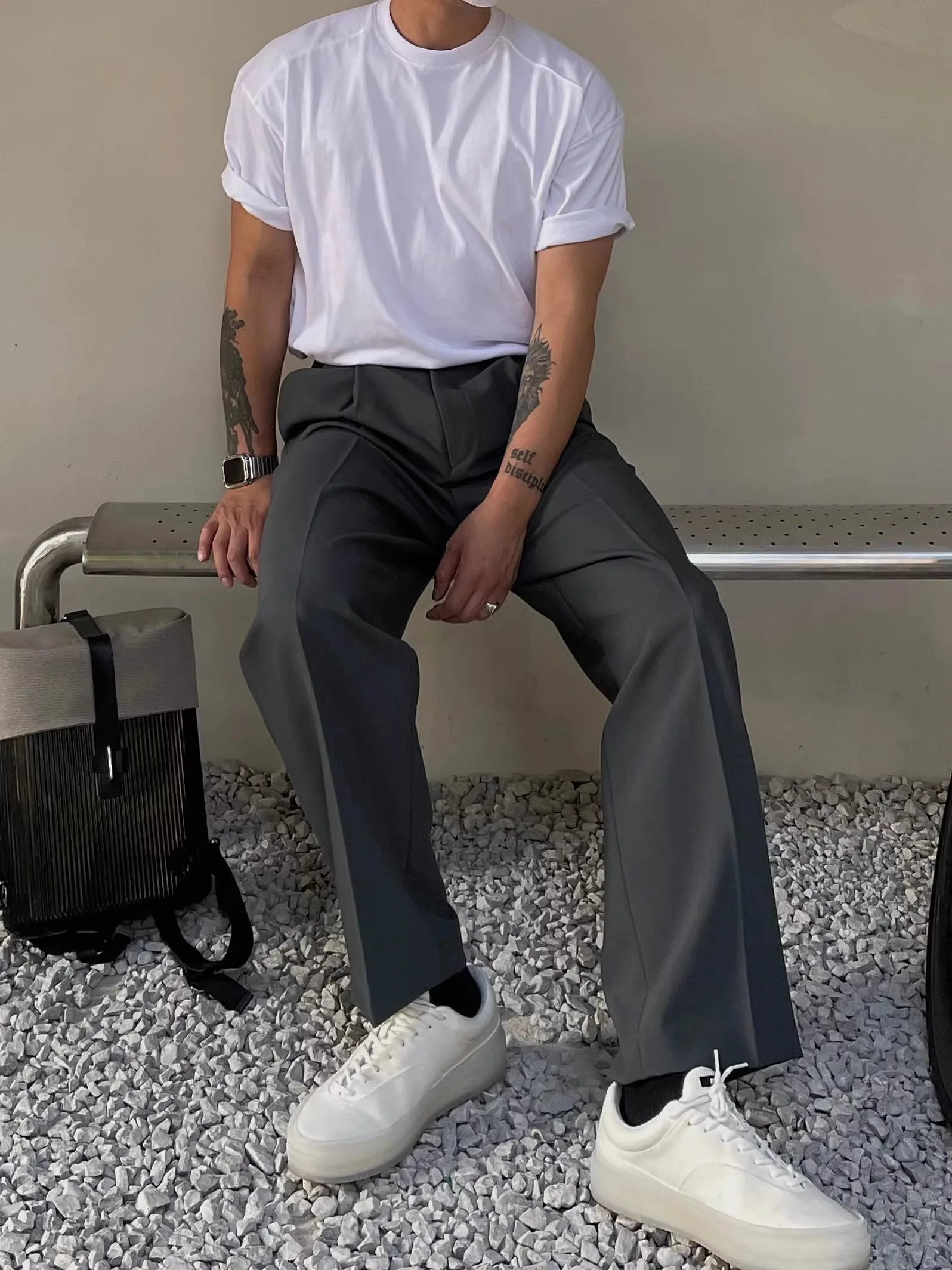 Threebooy Gray Suit Pants Men Fashion Business Society Mens Dress Pants Korean Loose Straight Pants Mens Office Formal Trousers M-2XL