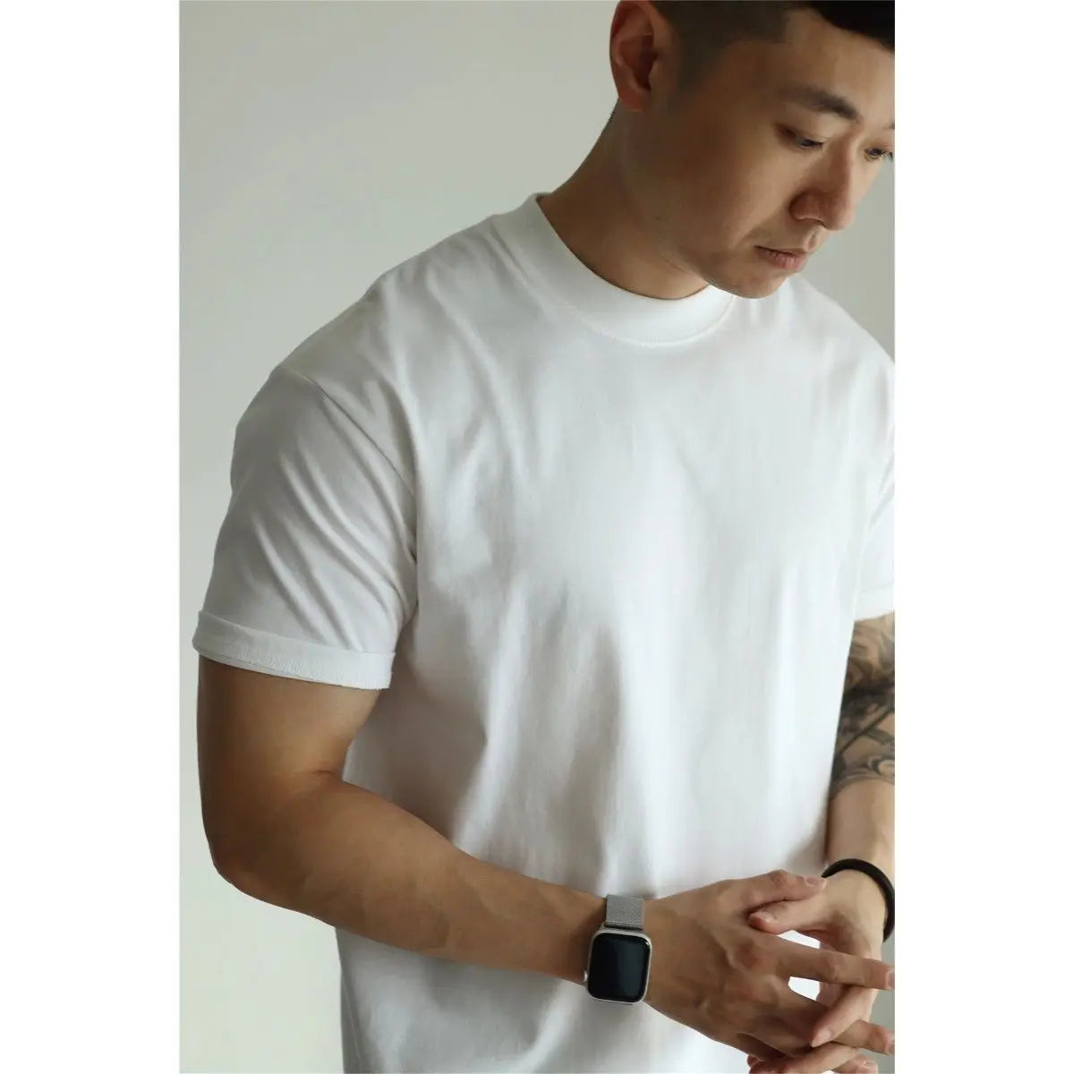 Threebooy  T-shirt American Pure Cotton Tough Guy Solid Color Men Short-sleeved Round Neck Couple Casual Versatile Business Base Shirt