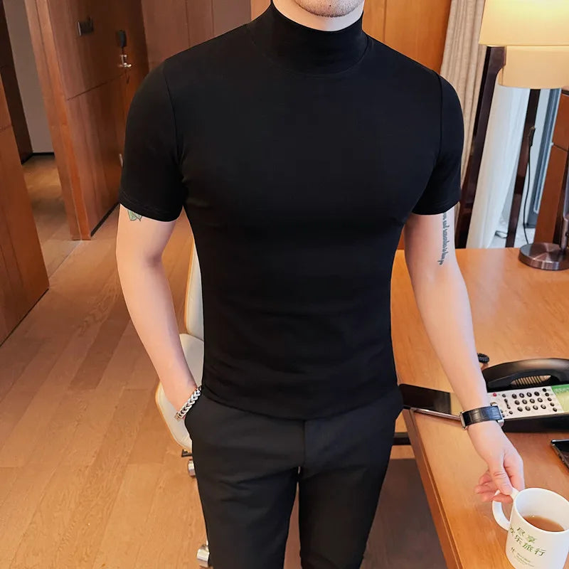 Threebooy Brand Clothing Men's Summer Casual Short Sleeves Turtleneck T-shirt/Male Slim Fit Fashion High Quality Short Sleeve T-shirt